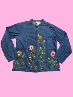 Vintage April Cornell Sequined Beaded Embroidery Button Down Shirt Floral